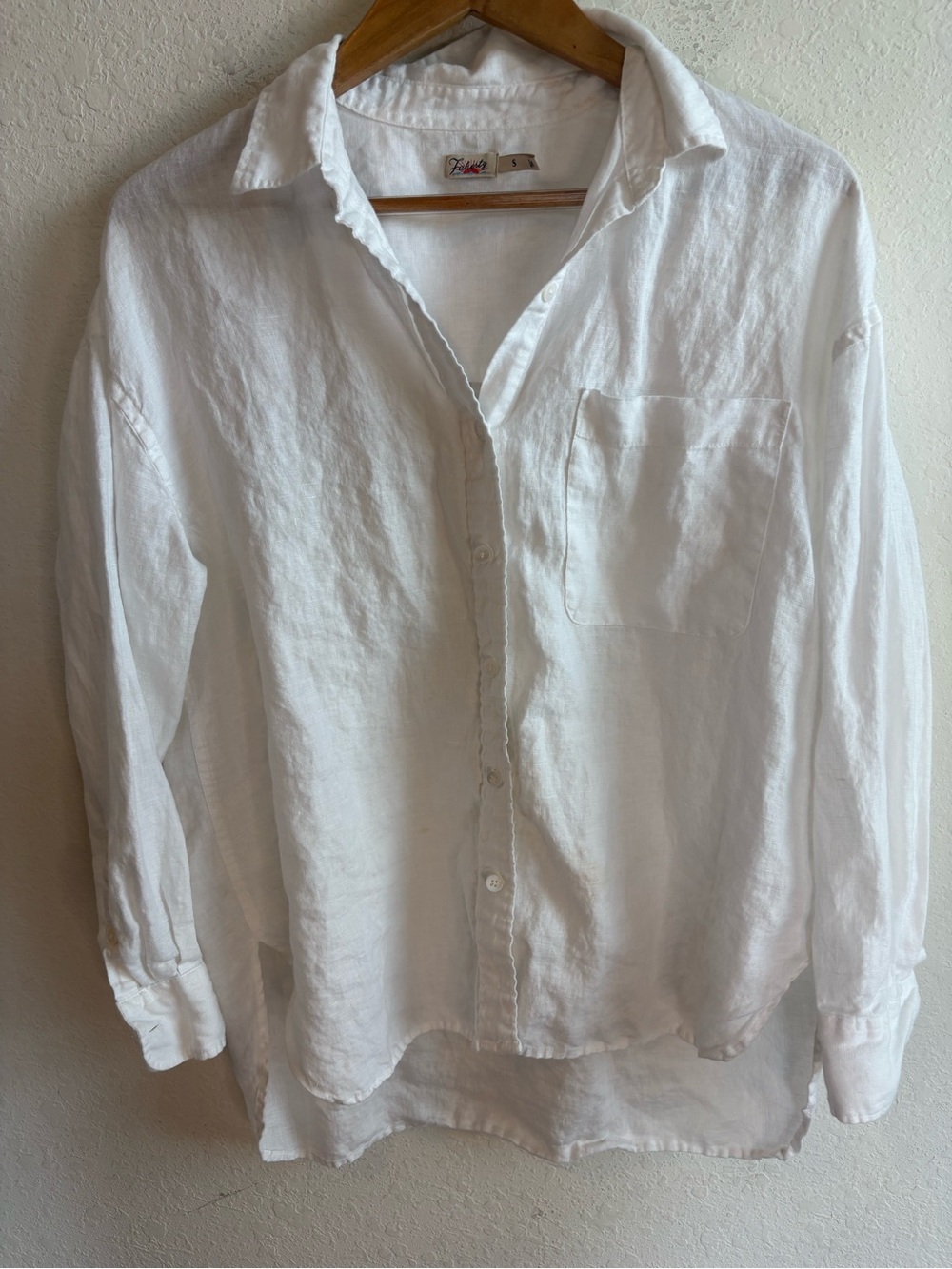 Faherty Women’s White Linen Button Down Blouse Size Small